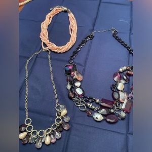 Necklaces coral, purple, dangling purple and pear like tear drip necklaces